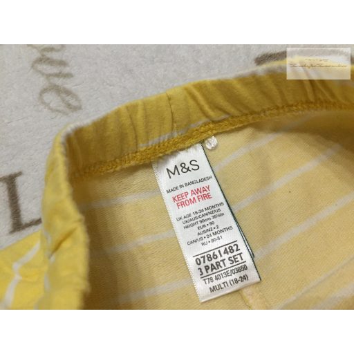 M§S 18 - 24 hó 86 - 92 cm sárga, Stay Cool feliratos sárga -fehér csíkos pamut fiú rövidnadrág újszerű,hibátlan