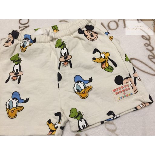 Zara 18-24 hó 92 cm  bézs, Plutó-Donald-Mickey mintás pamut  fiú rövidnadrág- újszerű,hibátlan