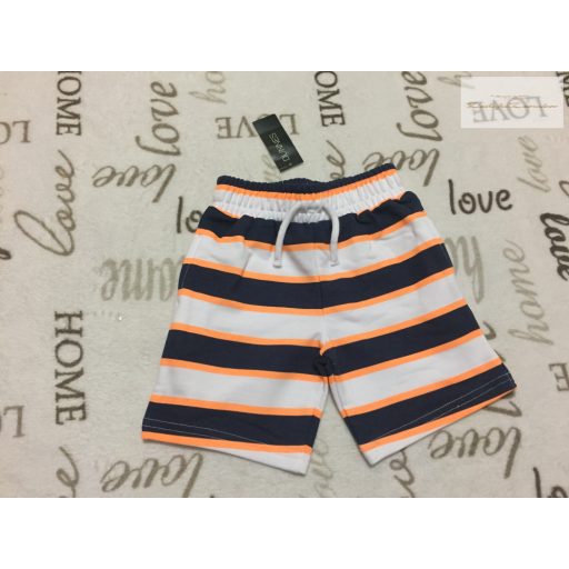 Dunnes 18-24 hó 92 cm kék - narancssárga -fehér csíkos puha pamut  fiú rövidnadrág - új, címkés
