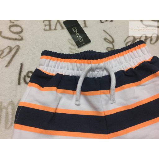Dunnes 18-24 hó 92 cm kék - narancssárga -fehér csíkos puha pamut  fiú rövidnadrág - új, címkés