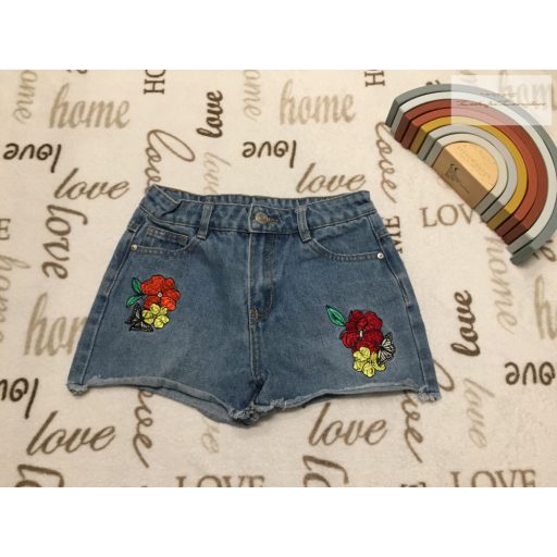 Matalan 10 év 140 cm hímzett virágmintás puha farmer lány rövidnadrág - újszerű,hibátlan