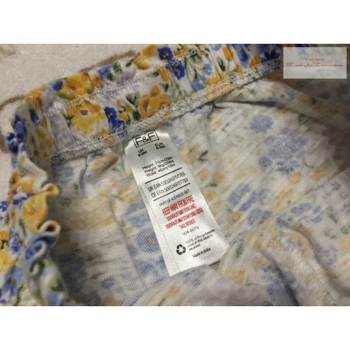 F§F 6-9 hó 74 cm 9 kg kék - sárga virágmintás vékony pamut lány rövidnadrág - újszerű, hibátlan