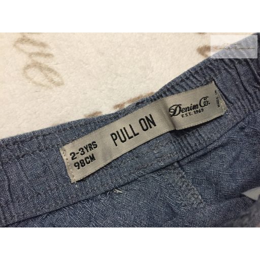 Denim 2-3 év 98 cm kék, vékony puha lenvászon fiú rövidnadrág-újszerű,hibátlan
