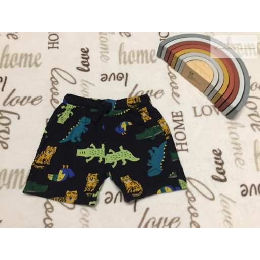 F§F 12  - 18 hó 80-86  cm  fekete, színes állat mintás vékony pamut fiú rövidnadrág - újszerű, hibátlan