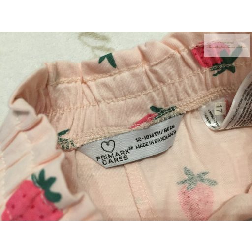 Primark 12- 18 hó 80 -86 cm rózsaszín, eper mintás vékony pamut lány rövidnadrág- új, szettet bontottam
