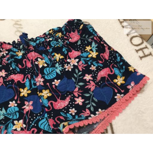 Primark 5-6 év 116 cm  flamingó és színes virágmintás vékony pamut  lány rövidnadrág - újszerű,hibátlan