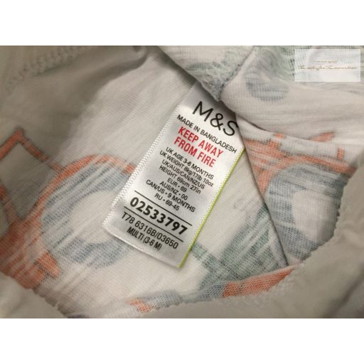 M§S 3-6 hó 8 kg 69 cm fehér színes traktor mintás pamut fiú  rövidnadrág - új, átnőtt, csak lecímkézve