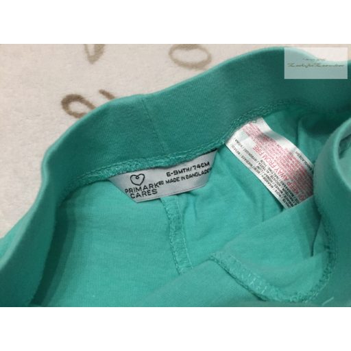 Primark 6-9 hó 74 cm zöld, Cool feliratos vékony pamut fiú rövidnadrág- újszerű,hibátlan
