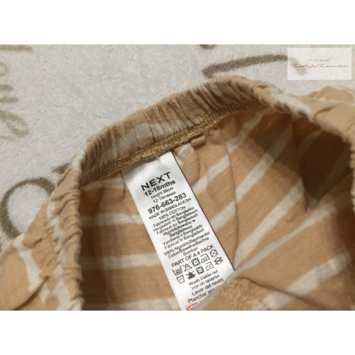 Next 12 - 18 hó 86 cm  fodros, bézs-barna csíkos vékony pamut lány rövidnadrág -újszerű,hibátlan