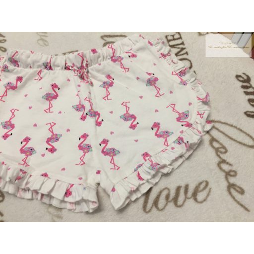 Matalan 4-5  év   104 - 110 cm  fehér, flamingó  -szív mintás - fodros pamut lány rövidnadrág   - új, szettet bontottam