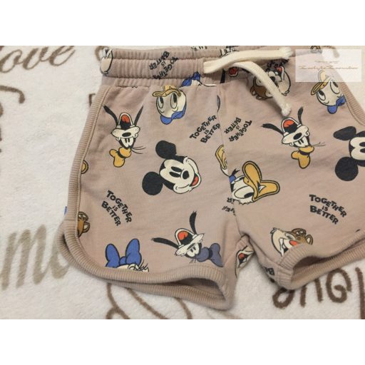H§M 6-9 hó 74 cm  tejeskávé alapon Mickey-Pluto mintás pamut  fiú rövidnadrág  - újszerű,hibátlan