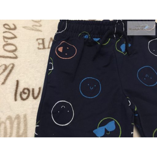 Dunnes 3-4 év 104 cm kék, színes smiley fej  mintás puha pamut fiú rövidnadrág -  új, címkés