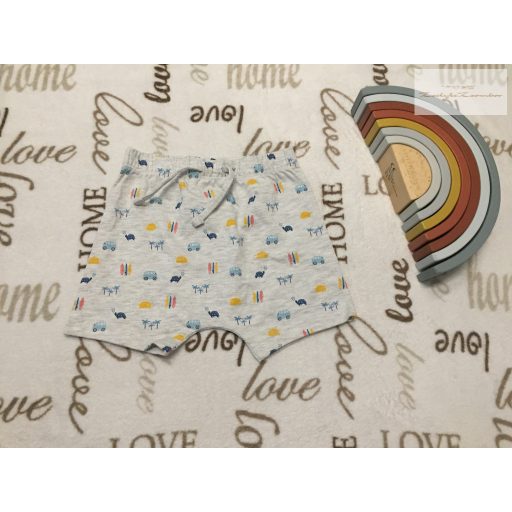 Matalan 18 - 23  hó 86 - 92 cm szürke, autó-teknős- nap mintás vékony pamut fiú rövidnadrág- új, szettet bontottam