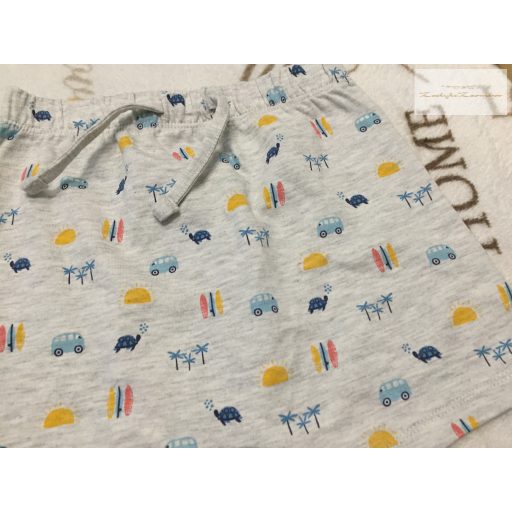 Matalan 18 - 23  hó 86 - 92 cm szürke, autó-teknős- nap mintás vékony pamut fiú rövidnadrág- új, szettet bontottam