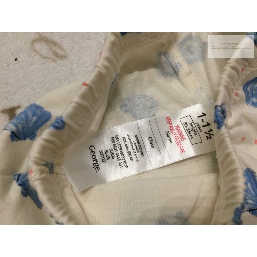 George 12  - 18 hó 86 cm  fehér, apró pöttyös, kék kacsló mintás vékony pamut lány rövidnadrág  - újszerű,hibátlan