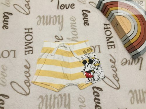 Disney at Primark újszülöttre való 3,4 kg sárga csíkos, Mickey-Donald -.Pluto mintás vékony pamut fiú rövidnadrág -újszerű,hibátlan