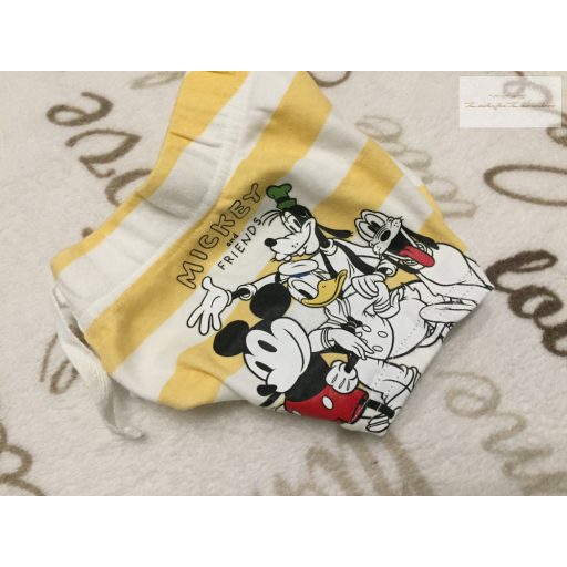 Disney at Primark újszülöttre való 3,4 kg sárga csíkos, Mickey-Donald -.Pluto mintás vékony pamut fiú rövidnadrág -újszerű,hibátlan