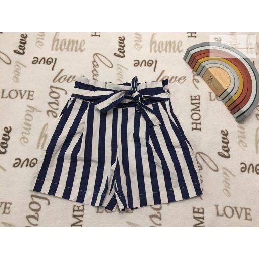 River Island 9 év 134 cm - kék - fehér csíkos, derekán megkötős alkalmi/ elegánsabb lány rövidnadrág -újszerű,hibátlan