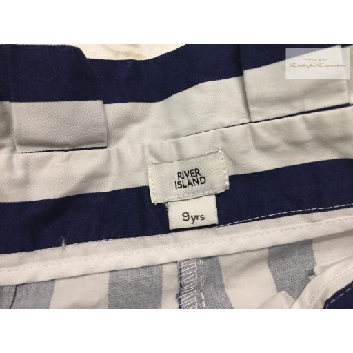 River Island 9 év 134 cm - kék - fehér csíkos, derekán megkötős alkalmi/ elegánsabb lány rövidnadrág -újszerű,hibátlan