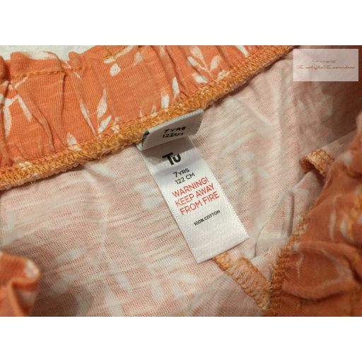 TU 7 év 122 cm barackvirág színű, fehér levél mintás pamut lány rövidnadrág- újszerű,hibátlan