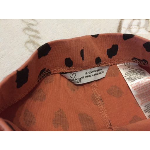 Primark 9-12 hó 74-80 cm   tégla színű, fekete mintás vékony pamut lány  rövidnadrág- újszerű, hibátlan