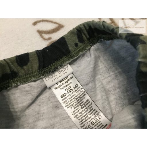 Next 6 -9 hó 9,5 kg   khaki, fekete mintás vékony pamut fiú rövidnadrág új, szettet bontottam