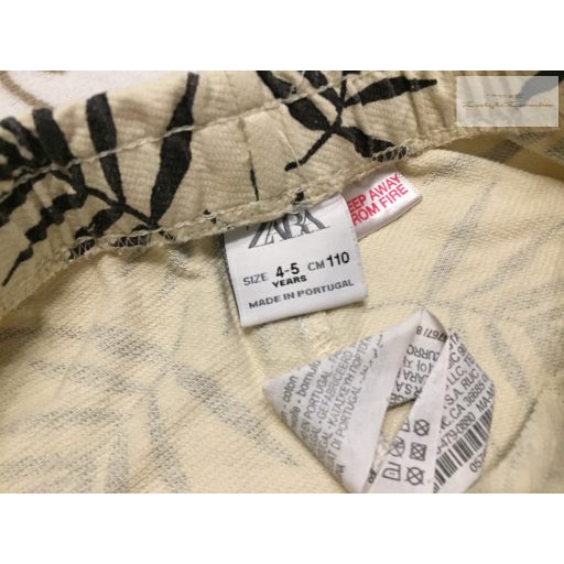 Zara 4-5 év 110 cm bézs, szürke levél mintás pamut láy rövidnadrág-újszerű,hibátlan 