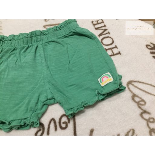 M§S 6-9 hó  72 cm 9 kg zöld, szárán Smile feliratos-fodros pamut lány rövidnadrágújszerű, hibátlan