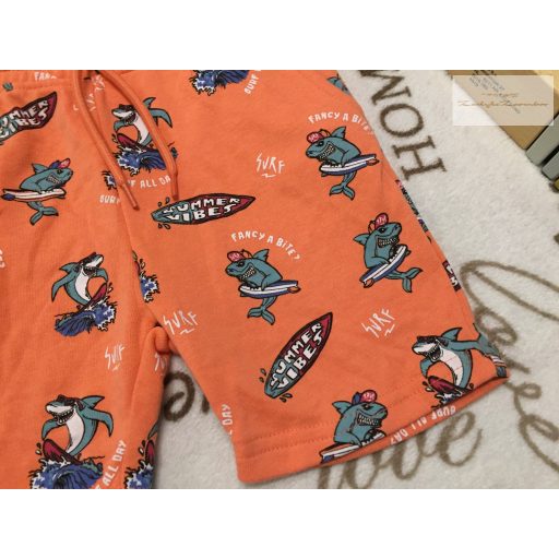 Primark 3-4 év 98-104 cm narancssárga, cápa mintás pamut fiú rövidnadrág - újszerű,hibátlan