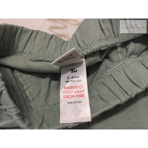TU 3-4 év 98-104 cm khaki, pici fodros vékony  pamut lány rövidnadrág- újszerű,hibátlan