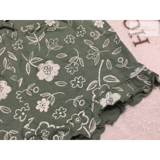 Primark 18- 24 hó 92 cm zöld, fehér virágmintás vékonypamut lány rövidnadrág- új, címkés