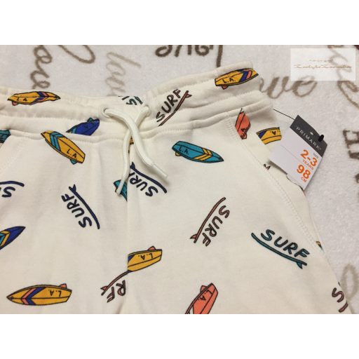 Primark 2-3 év 98 cm fehér, színes Surf feliratos-mintás  pamut fiú rövidnadrág- - új, címkés