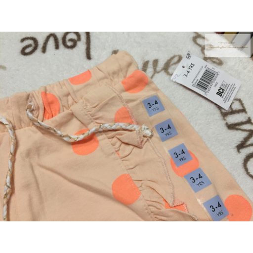 Matalan 3-4 év 98-104 cm barackvirág színű, pöttyös-fodros pamut lány rövidnadrág - új, címkés