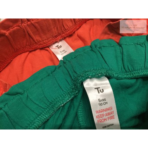TU 5 év 110 cm piros-zöld, pici fodros, vékony pamut lány rövidnadrág szett 2 db- újszerű,hibátlan