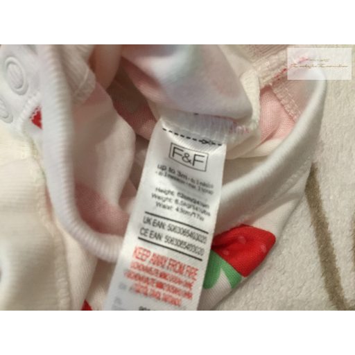 F§F up to 3 month  62 cm 6 kg fehér, eper mintás pántos pamut lány body - újszerű,hibátlan