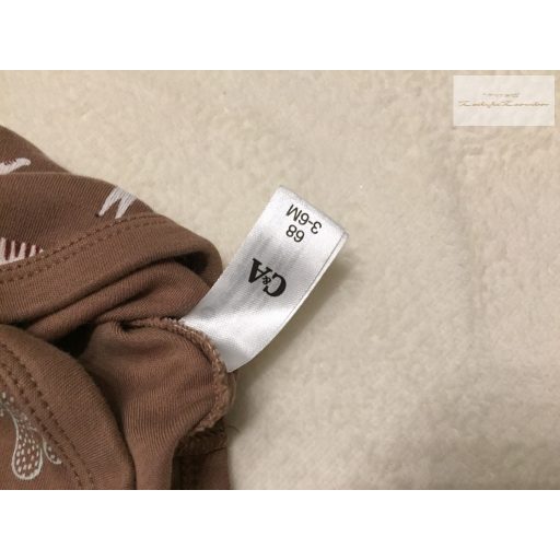 C§A 3-6 hó 68 cm barna, elefánt-teve-tigris mintás pamut fiú body- újszerű,hibátlan