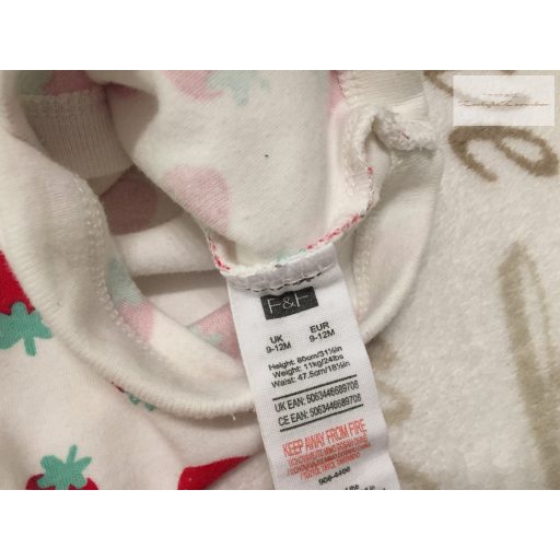 F§F 9-12 hó 74-80 cm eper mintás pamut lány body- újszerű,