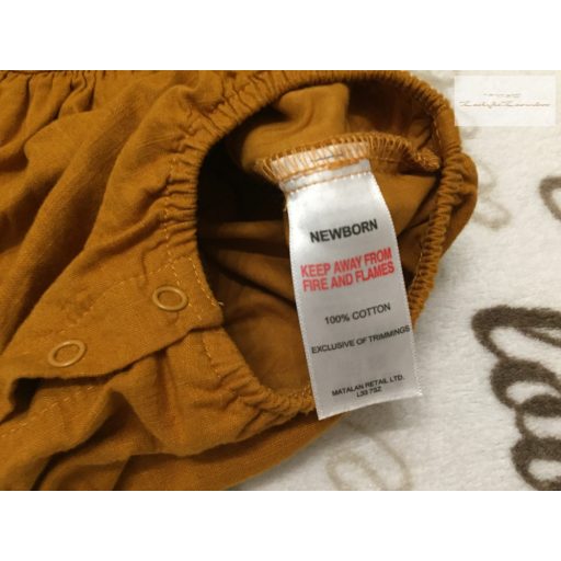 Matalan újszülött 56 cm  barna, fodros-hímzett fehér virágmintás vékony lány napozó/ body-  újszerű,hibátlan