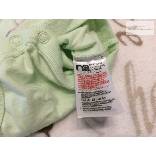 Mothercare újszülöttre való  3,4 kg zöld, pillangó mintás pamut lány body- újszerű,hibátlan