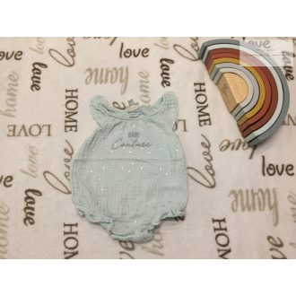   River Island 0-3 hó 56-62 cm zöld, ezüst feliratos puha duplagéz lány body - újszerű,hibátlan