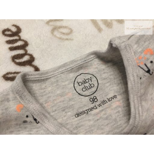 Baby Club 3 év 98 cm szürke, tigris fej mintás pamut body-új, szettet bontottam