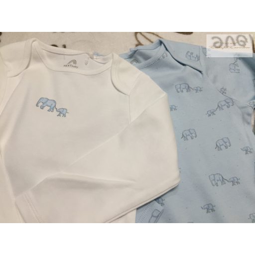 Next 18-24 hó 92  cm fehér - kék elefánt mintás  pamut fiú body szett 2 db-új, szettet bontottam