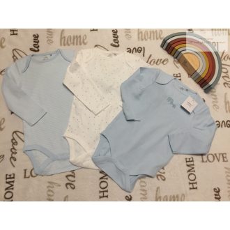   Next 18-24 hó 92 cm  kék csíkos-csillagos -elefánt mintás pamut fiú body szett 3 db - új, címkés-szettet bontottam