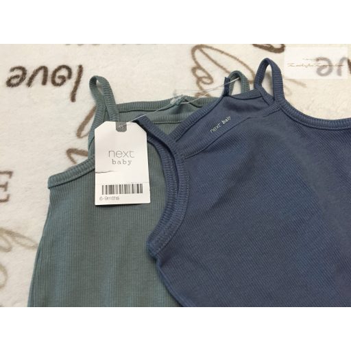 Next 6-9 hó 68-74 cm  kék - zöld bordázott pamut pántos body szett 2 db-új, címkés