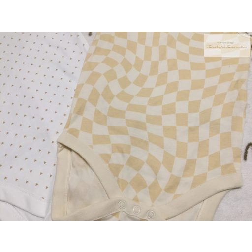 Next, George 18 - 24 hó 86-92 cm bézs-khaki - kockás -háromszög mintás  pamut fiú body szett 2 db-újszerű,hibátlan