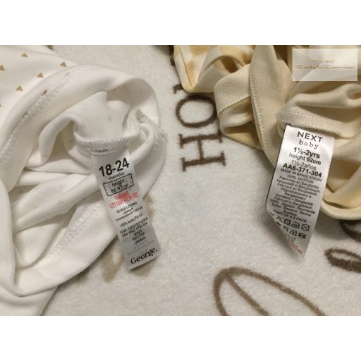 Next, George 18 - 24 hó 86-92 cm bézs-khaki - kockás -háromszög mintás  pamut fiú body szett 2 db-újszerű,hibátlan