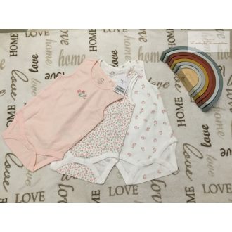   Next 12-18 hó 80-86 cm kutya és virágmintás  pamut lány body szett 3 db -  új, címkés