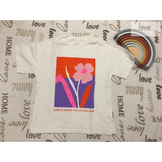 Zara 9 év 134 cm fehér, virágmintás - feliratos pamut lány felső - újszerű,hibátlan   Zara 9 év 134 cm fehér, virágmintás - feliratos pamut lány felső - újszerű,hibátlan