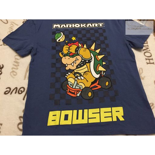 MAriokart 7-8 év 122-128 cm kék, Super Mario mintás pamut fiú felső-újszerű,hibátlan