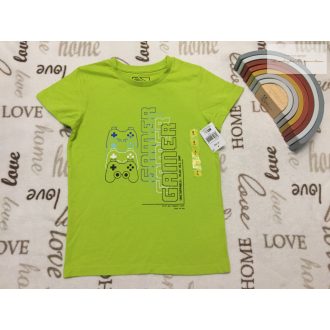   Matalan 8 év 128 cm zöld, konzol mintás Gamer feliratos vékony pamut fiú felső új,címkés
